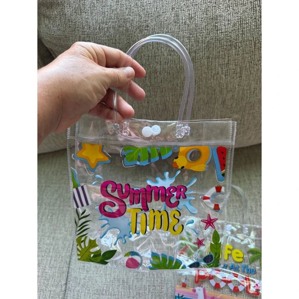Summer‎ Pool Party Clear PVC Favor Bags Lot of 10 Tropical Beach Theme Reusable